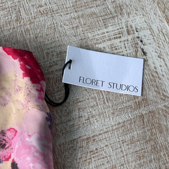 Floret Studios Floral Ruffle Waist Chiffon Dress Pink/Red/Beige Floral XL NWT - Picture 6 of 11